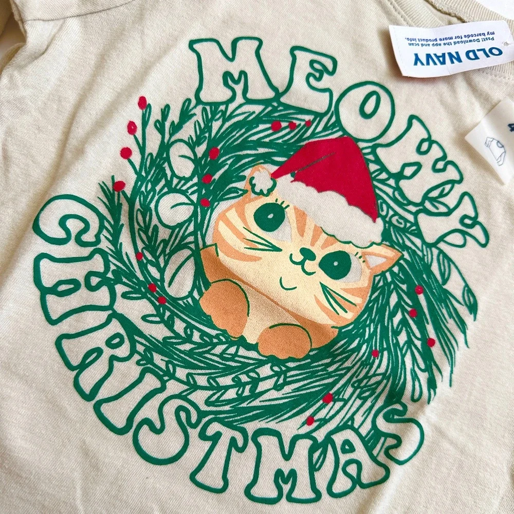 NWT Old Navy Meowy Christmas Cat Shirt Toddlers 4T